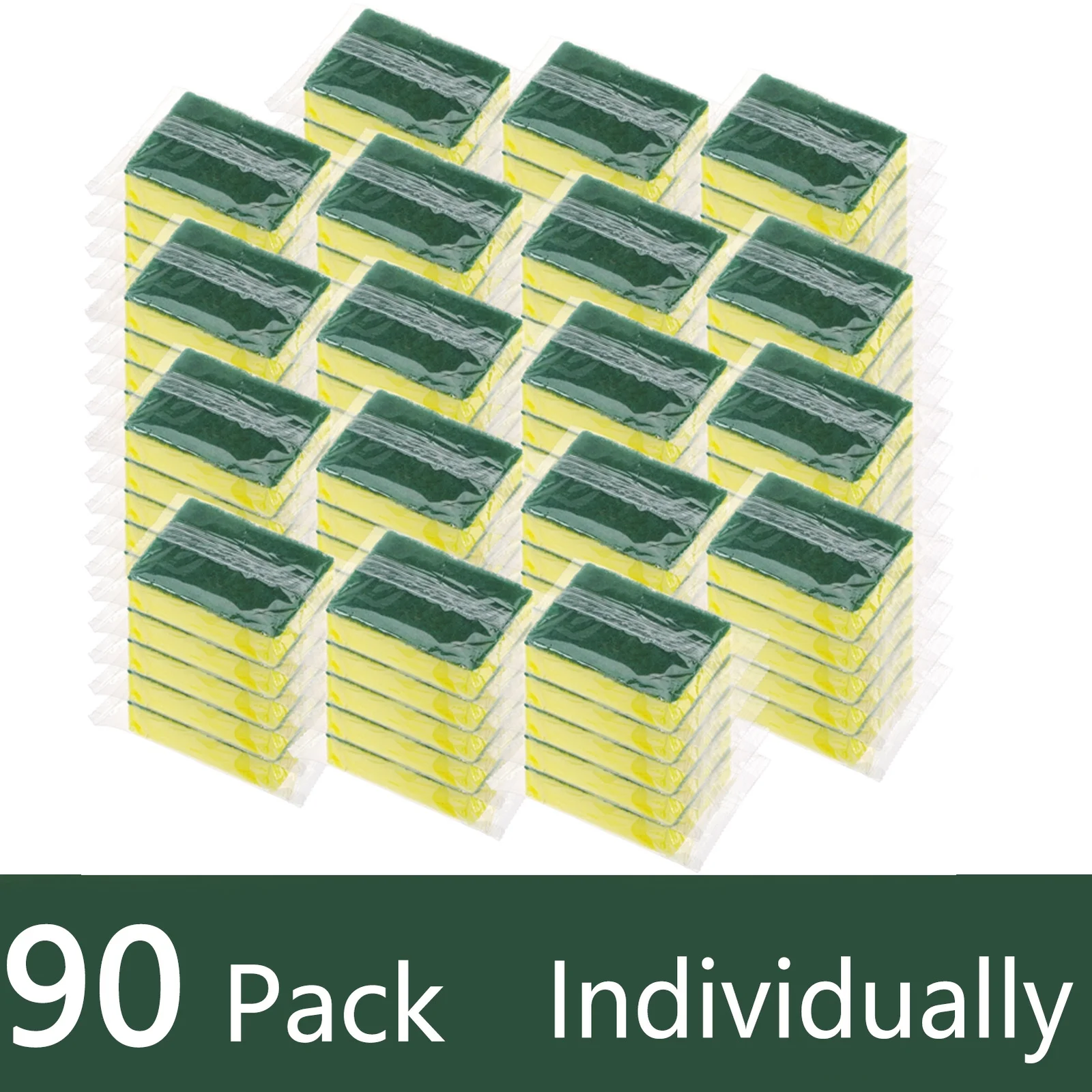 90 Pack Dish Sponges Bulk | Individually Wrapped Non Scratch Scrub Pads