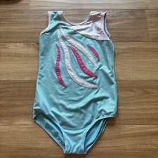Girls Size 12A Leotard: Turquoise, Pink, Silver and Rhinestones