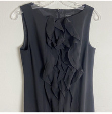 Ann Taylor Size 6 Black Virgin Wool Sheath Little Black Dress with Silk Ruffles