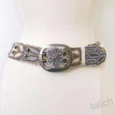 Jenny Krauss Cream Monochromatic Floral Embroidered Wool Belt Handmade S M L