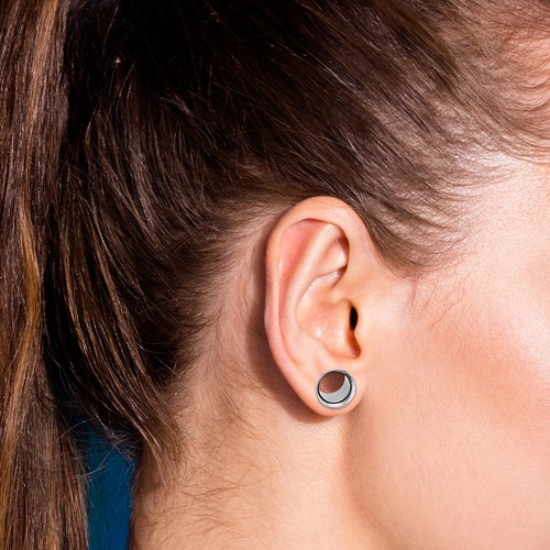 Paire de boucles d'oreilles en acier chirurgical PVD argent double évasement boucles d'oreilles jauges bouchons - Photo 14/108