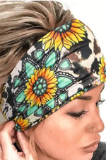 New Women's Multi-color SUNFLOWER  COW PRINT HEADBAND For western outfit style
