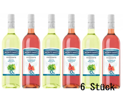 Set 6x Alkoholfreies Getränk Wein 0% Mojito Wassermelone Weißwein Süß Schaumwein