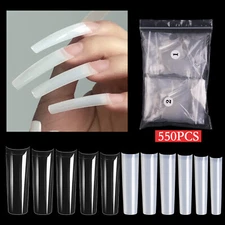 550pcs/Bag Extra Long C Curve Straight Square French False Nail Tips 11 Sizes