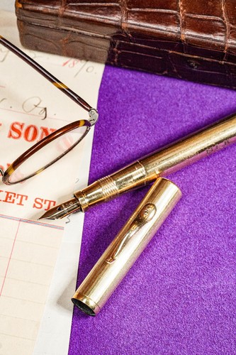 Classy Art Deco Antique 14k Nib Gold Filled Fountain Pen Desk Writing Accessory - Picture 5 of 15