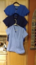 Women's Grey's Anatomy Mock Wrap Scrub Top Shirt Blue Size XS Lot of 3 Shades
