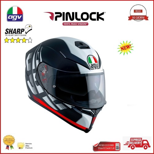 AGV K5 S Multi Darkstorm Casco Integrale Moto Max Pinlock Vision Matt Black  Red | eBay