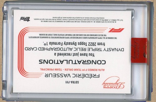 FREDERIC VASSEUR 2022 TOPPS DYNASTY TRIPLE PATCH AUTO /10 - Picture 2 of 2