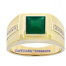 Natural Green Onyx & Topaz Gemstones Gold Plated 925 sterling Silver Ring #408