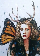 Stevie Nicks Fairy original giclee print - antlers and Monarch butterfly