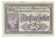50 Heller 1920 WEISENBACH Austria UNC Notgeld Paper Money Banknote #P10435.U