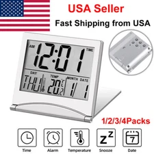 USA Digital Travel Alarm Clock Foldable Temperature LCD Clock Compact Desk Timer