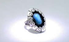 Vintage Handmade Navajo Southwest Pure Sterling Silver Turquoise Cabochon Ring