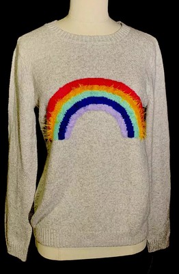 Cat And Jack Tan Fuzzy Rainbow Sweater 