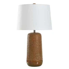 STYLE CRAFT Galey 30 in. Harvest Caramel Table Lamp White Rayon, Polyester Shade