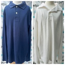 Boys Cat and Jack 2 x long sleeve Uniform polos White L 12/14  Blue XL 16 NWT