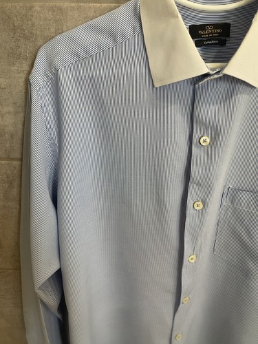 VALENTINO VINTAGE ITALY LUXURY STRIPED SHIRT WHITE COLLAR SIZE L - Picture 7 of 15