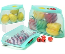 Reusable Thick Platinum Silicone Bags, 3 Bags In the Set, Food Grade  For Freeze