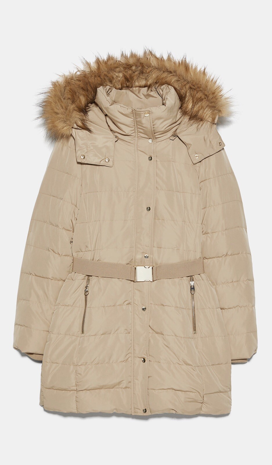 Zara Camel Water Repellent Belted Down Puffer L UK14 Bnwt # P45L image 9