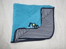 Just One You Carters Baby Blanket Blue Gray Stripe Construction Excavator Digger