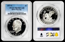 1971-S Silver Eisenhower Dollar PCGS PR69DCAM : OFFICIAL "PEG LEG" w/ Own Coin #