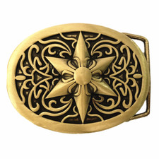 Hexagram Western Cowboy Solid Brass Copper Mens Belt Buckle Vintage Classic