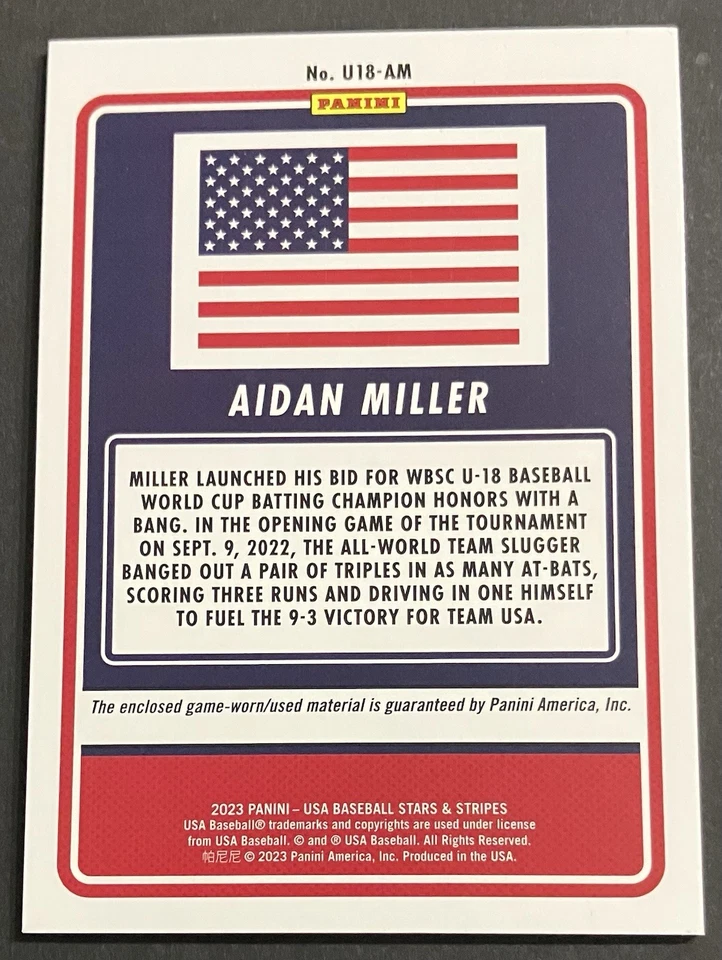 AIDAN MILLER 2023 Panini USA Baseball Stars & Stripes Jersey Patch - Image 2 of 2
