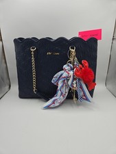 BETSEY JOHNSON Lg Blue Embroidered Shell Tote NWT Eyecandy Bag Charm/Scalloped 