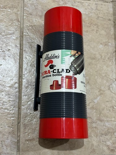 Vintage Aladdin's Dura Clad Thermosflasche Warm or Cold Nr. 2650 Quart mit Etikett