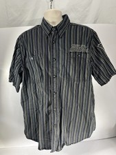 Harley Davidson Shirt XL Black Striped Embroidered Button Up Mechanic