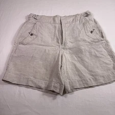 Athleta Voyager Linen Shorts Sz 8 Beige Beach Vacation Casual Brunch Cottage Y2K