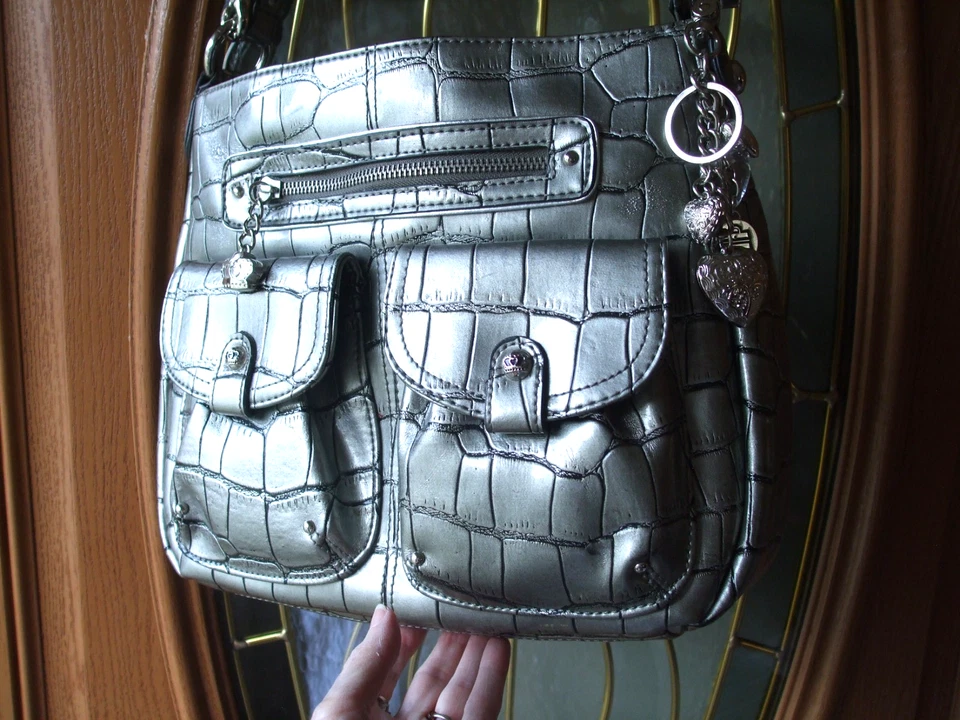 BOLSO BANDOLERA KATHY VAN ZEELAND, GRIS, COCODRILO, EXCELENTE FORMA MUY QUERIDA Foto 4 de 4