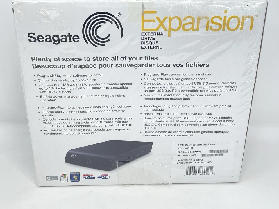 Seagate Expansion 3 TB Desktop External Drive STAY3000102 New Sealed - Image 4 of 4