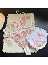 Pink Lace Bra Set Underwire 3 4 Cup Floral Women Push Up Breathable Lingerie