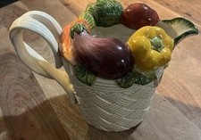 Vintage Fitz and Floyd Vegetable Garden Basket Weave Ceramic Pitcher 1.5 QT