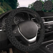 Karreal Black Leopard Print Steering Wheel Cover 2 Pcs Car Coasters Karreal Black Leopard Print Steering Wheel Cover 2 Pcs Car Coasters