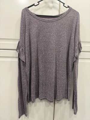 Time And Tru Womens Burgundy Heather Long-Sleeve Ruffle Top 3X Rayon/Polyester