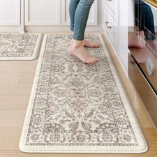 KIMODE Kitchen Mats for Floor 20" x 47"+20" x 32"--0.47 inches, Khaki 
