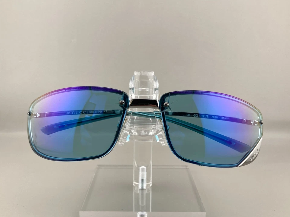 Gucci Sunglasses GG 1691 S 6LBI7 Rectangle Semi Rimless Vintage 2000s 63-15 Blue - Image 2 of 4