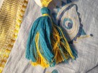 2 CHIC Cotton Evil Eye Blue, Gold Border Tassels Boho Long Scarf, Beach Pareo — photo 5