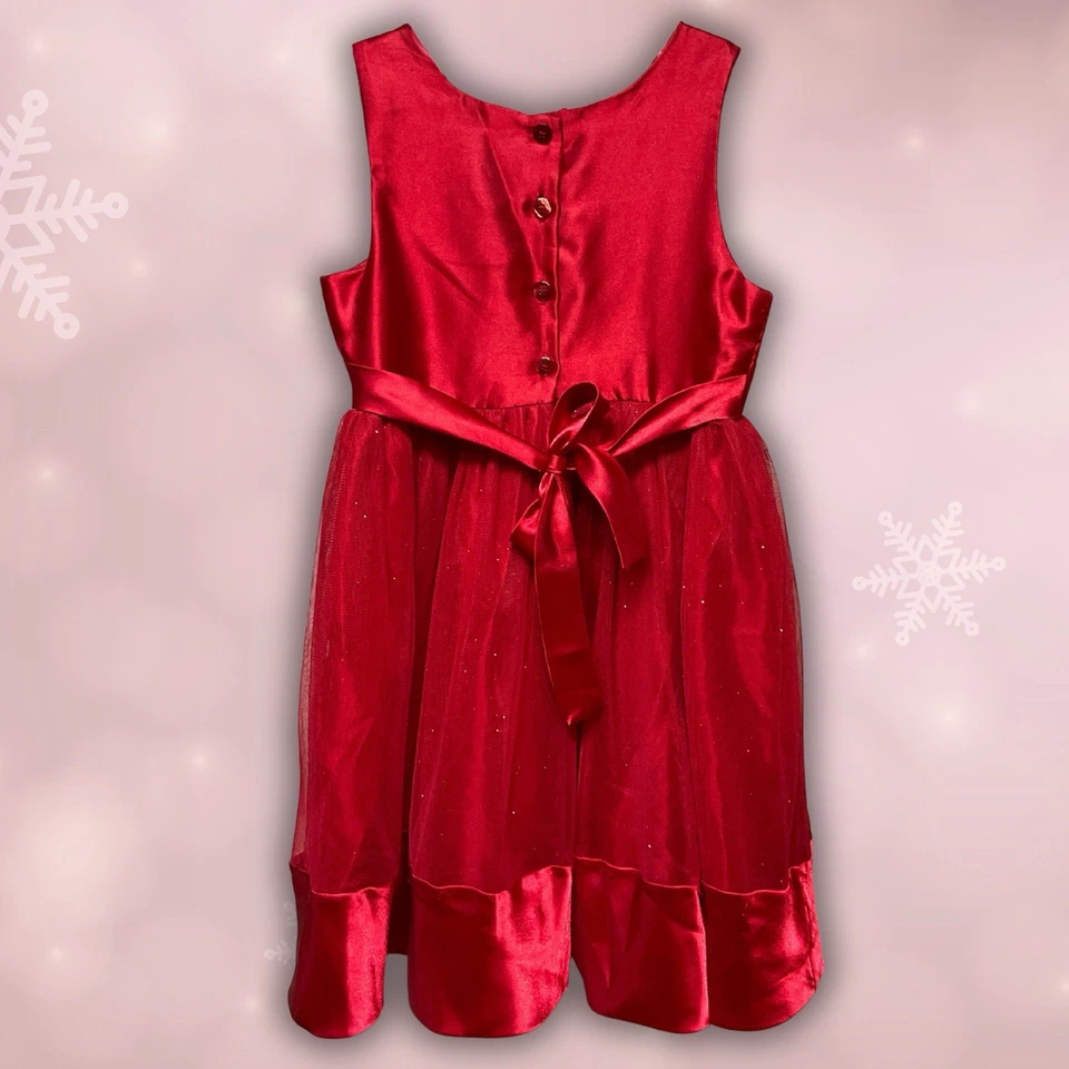 EmilyWest 年轻女孩红色缎面闪亮薄纱派对礼服女孩 7 码 — 第 2/2 张图片