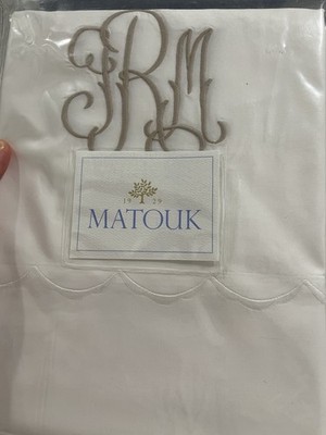 Matouk India New (2pc) King Cases White 350TC Percale Scallop MONO