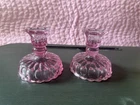 Vintage Pair of FENTON Colonial Pink Thumbprint Candlestick Candle Holders