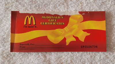 2004 McDonald's McDollar $1 Gift Certificate 5 Coupon NEW OTHER