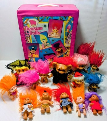 Treasure Trolls 1992 Pink Carrying Case PlaySet W/ Tray & 15 Trolls Rare