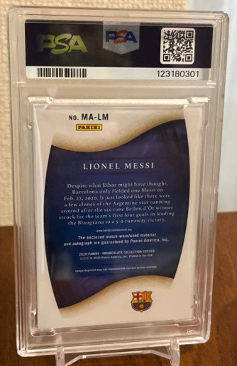 2020 Panini Immaculate Lionel Messi Match Worn Patch Auto PSA 8 /25 Barcelona view 4