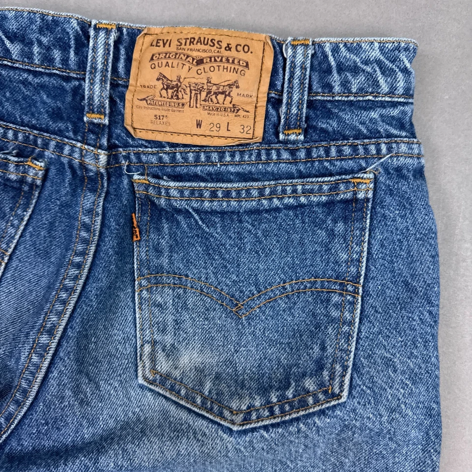 Vintage Levis 517 Jeans Mens 28x30 Blue 90s Orange Tab Made USA Pants (Tag29x32) - Image 3 of 4