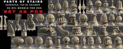 42 PCS 3D STL Models PARTS OF STAIRS for CNC Router 4 AXLE Mill Engraver Carving