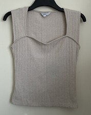 Set Of 2 Womens Next S Sleeveless Sweetheart Neck Tops, Green And Beige