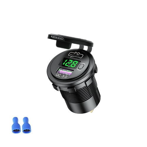 QC3.0 Dual USB Car Charger Socket Outlet+LED For Marine Boat Truck+LED Voltmeter - Imagen 4 de 13